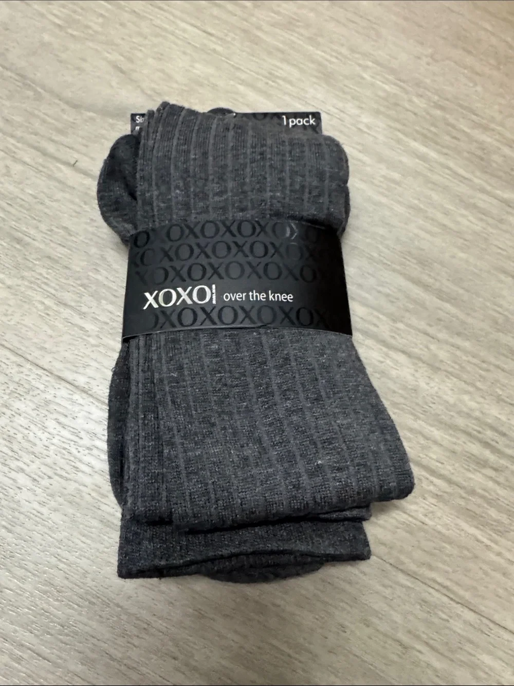 XOXO Over-the-Knee Ribbed Socks — Charcoal Gray